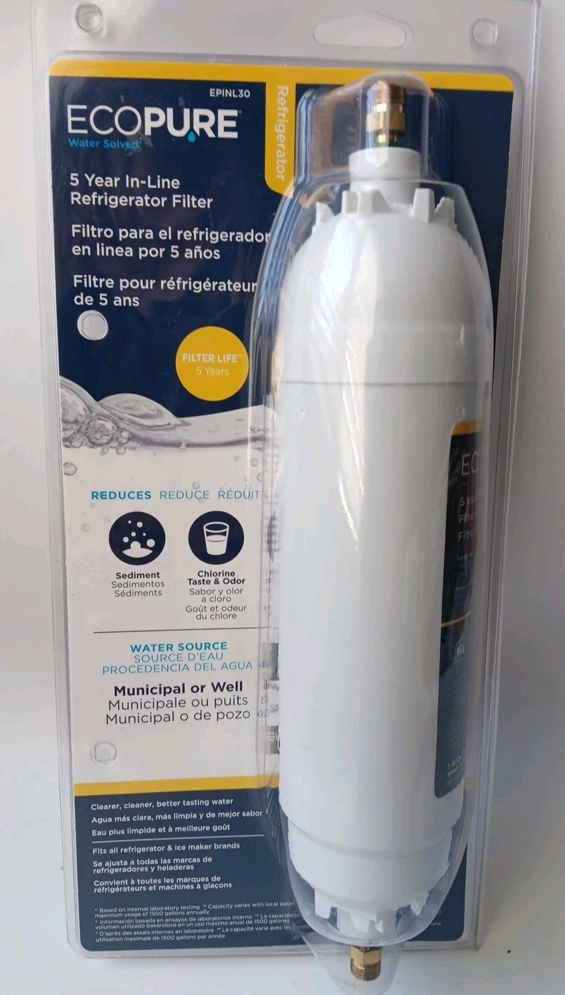 EcoPure EPINL30 5 Year In-Line Refrigerator Water Filter Ice Maker Inline NEW