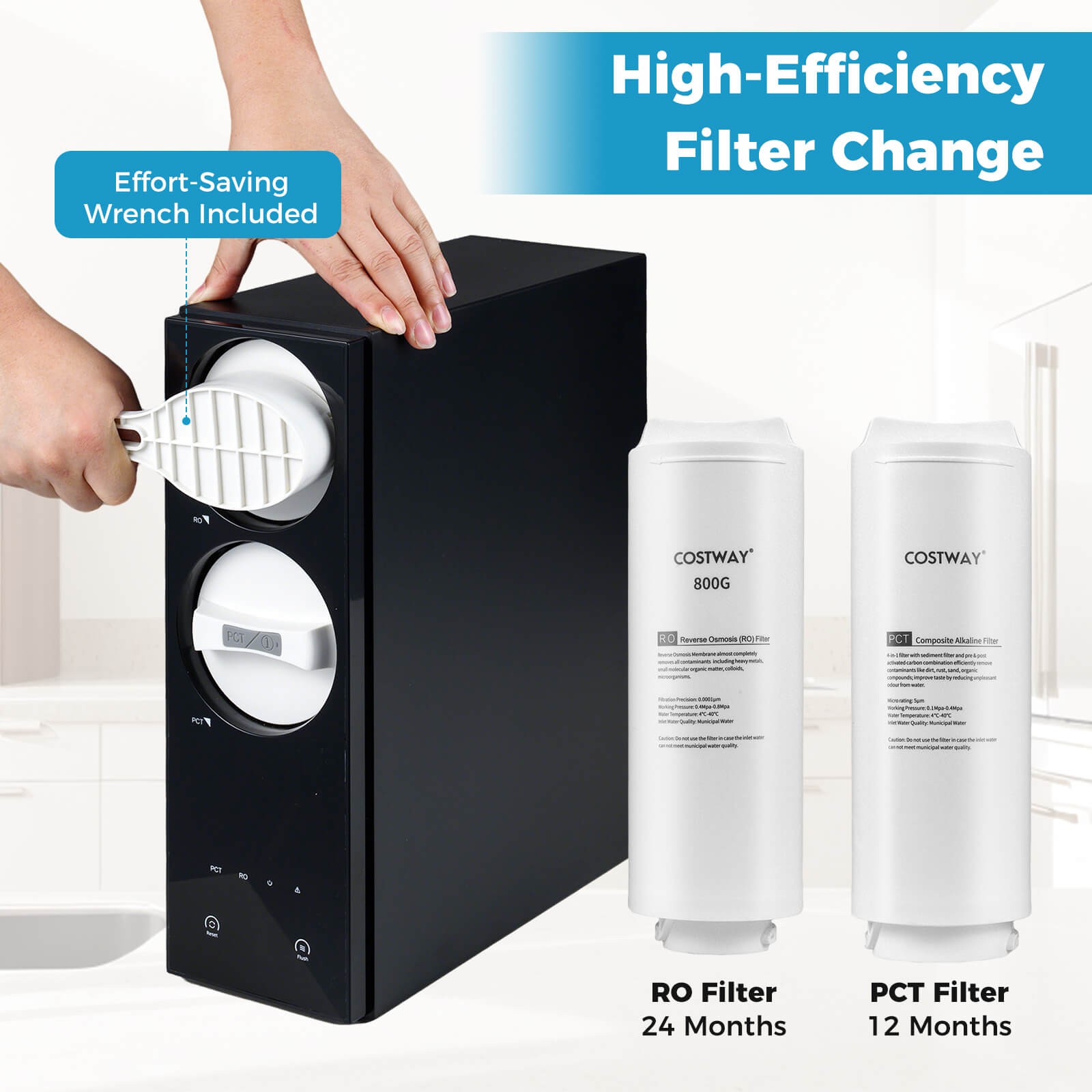 800 GPD AW-RB20 Alkaline PH+ Reverse Osmosis Water Filter w/8-Stage Filtration