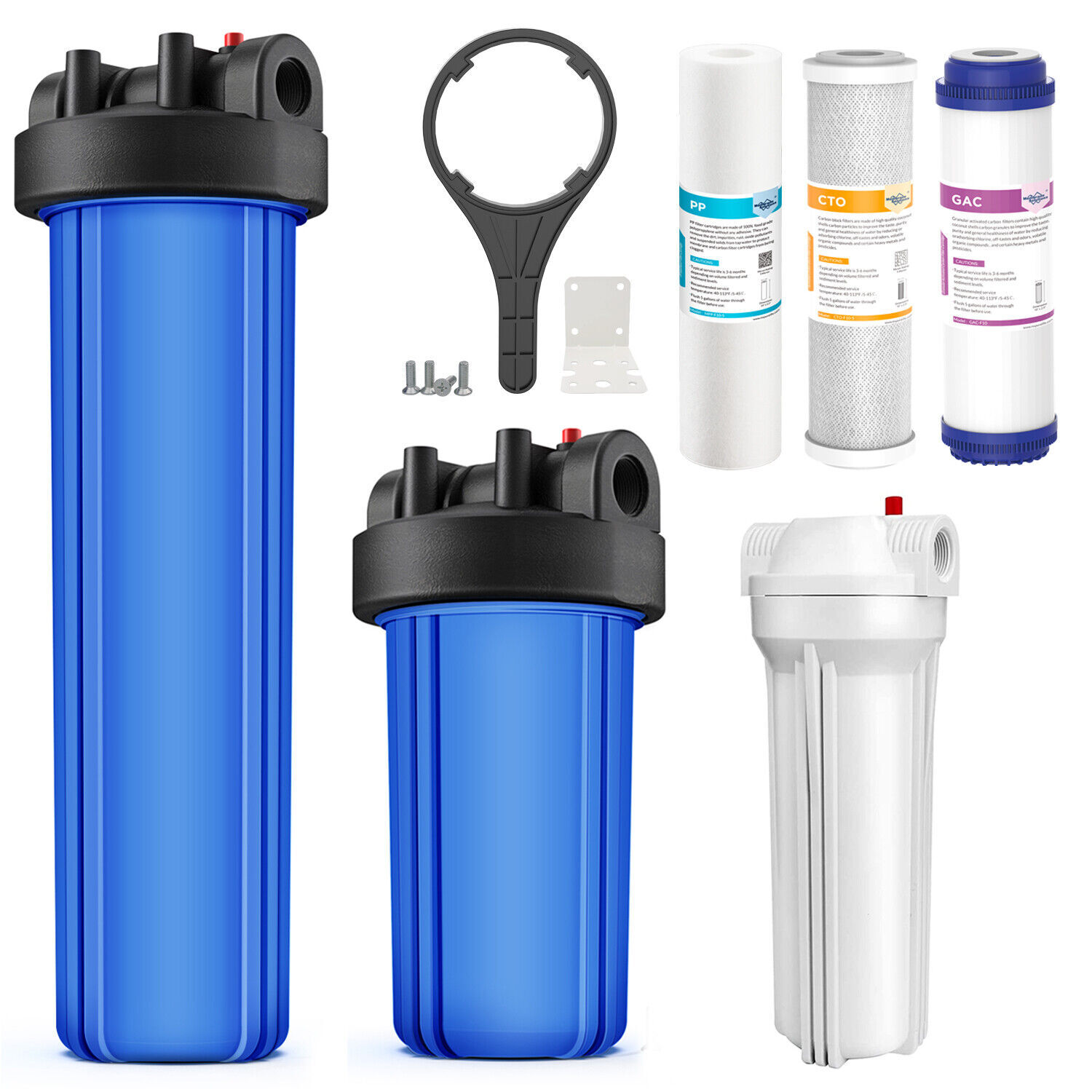 SimPure 20″x4.5″/10″ x 4.5″/ 10″ x 2.5″ Big Blue Whole House Water Filter System