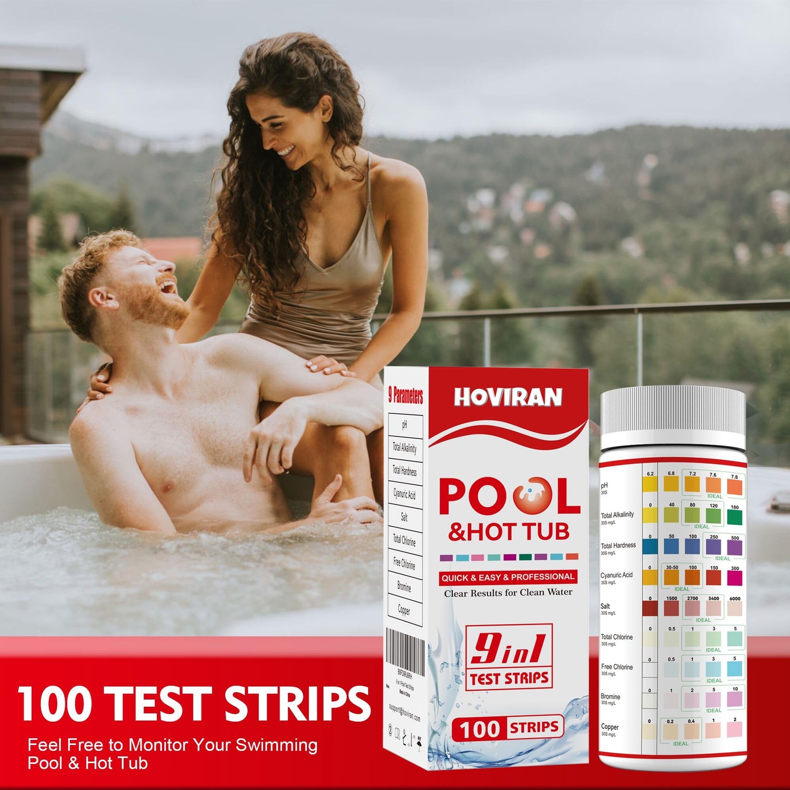 Pool Salt Test Strips, Hot Tub Strips 9 in 9 1 pool test strips 125ct