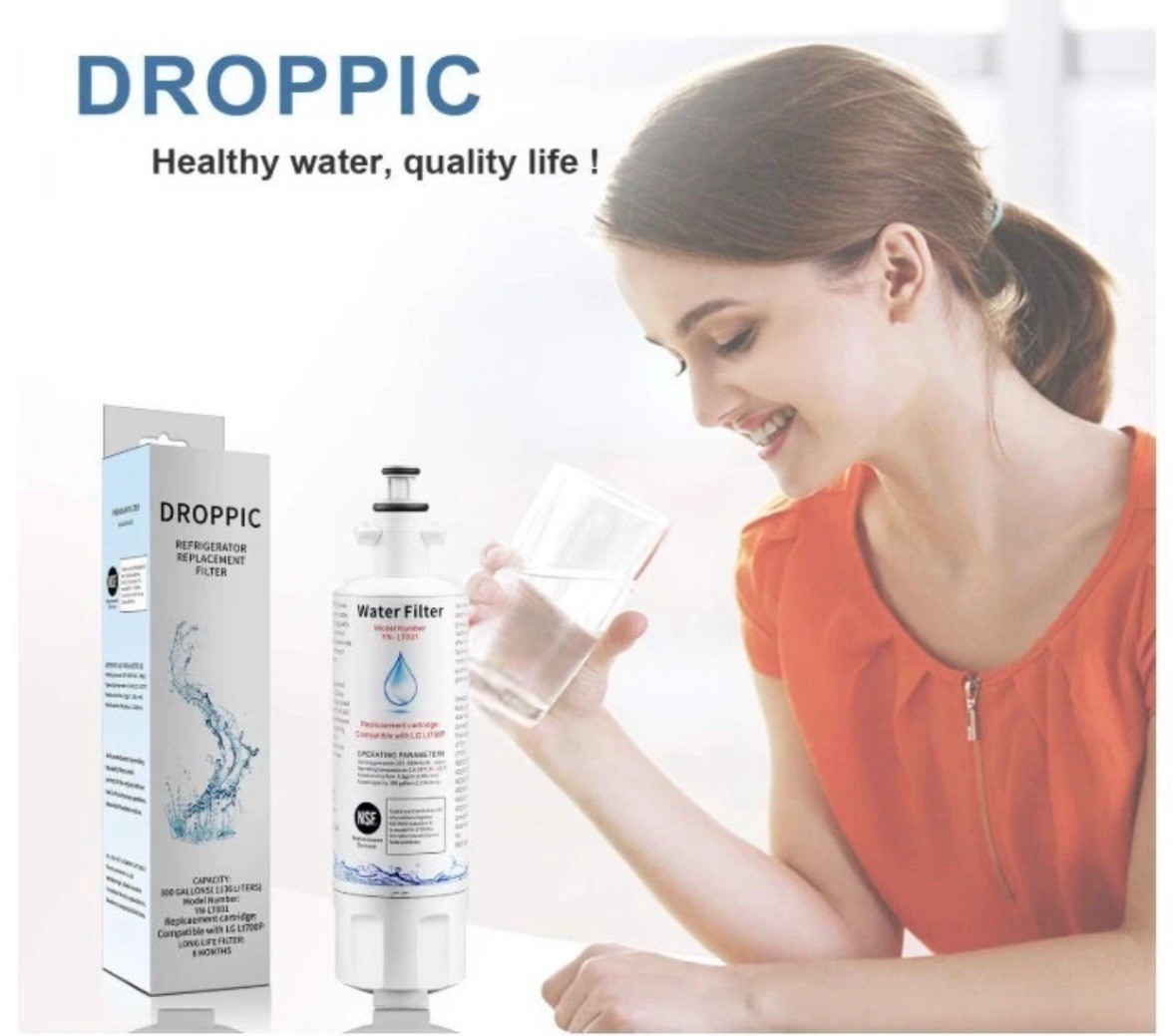 Droppic Refrigerator Filter, Pack of 4, NEW, compatible with LG700P LT700P