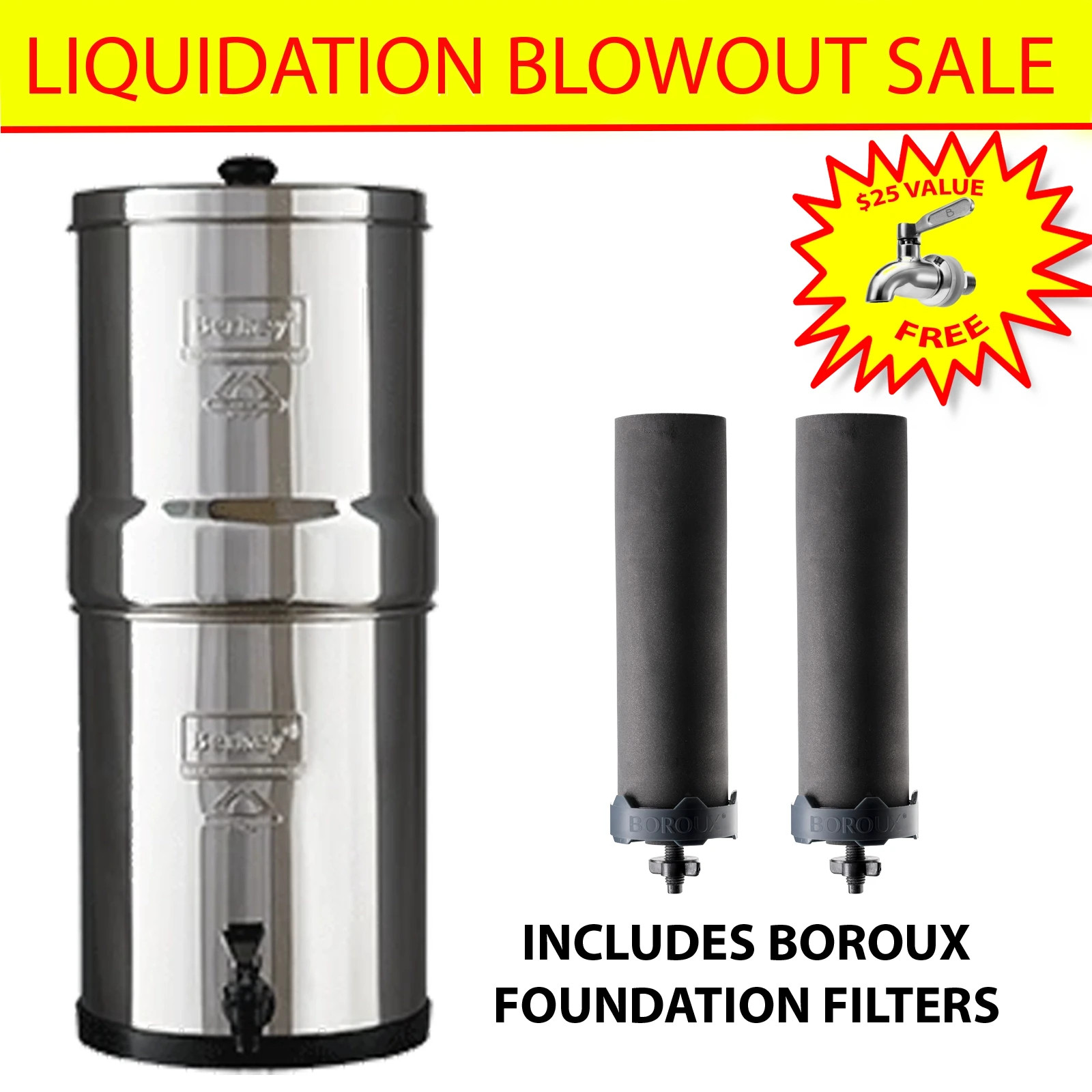 Berkey Crown Water Filter with 2 Premium Boroux Foundation Black Filters