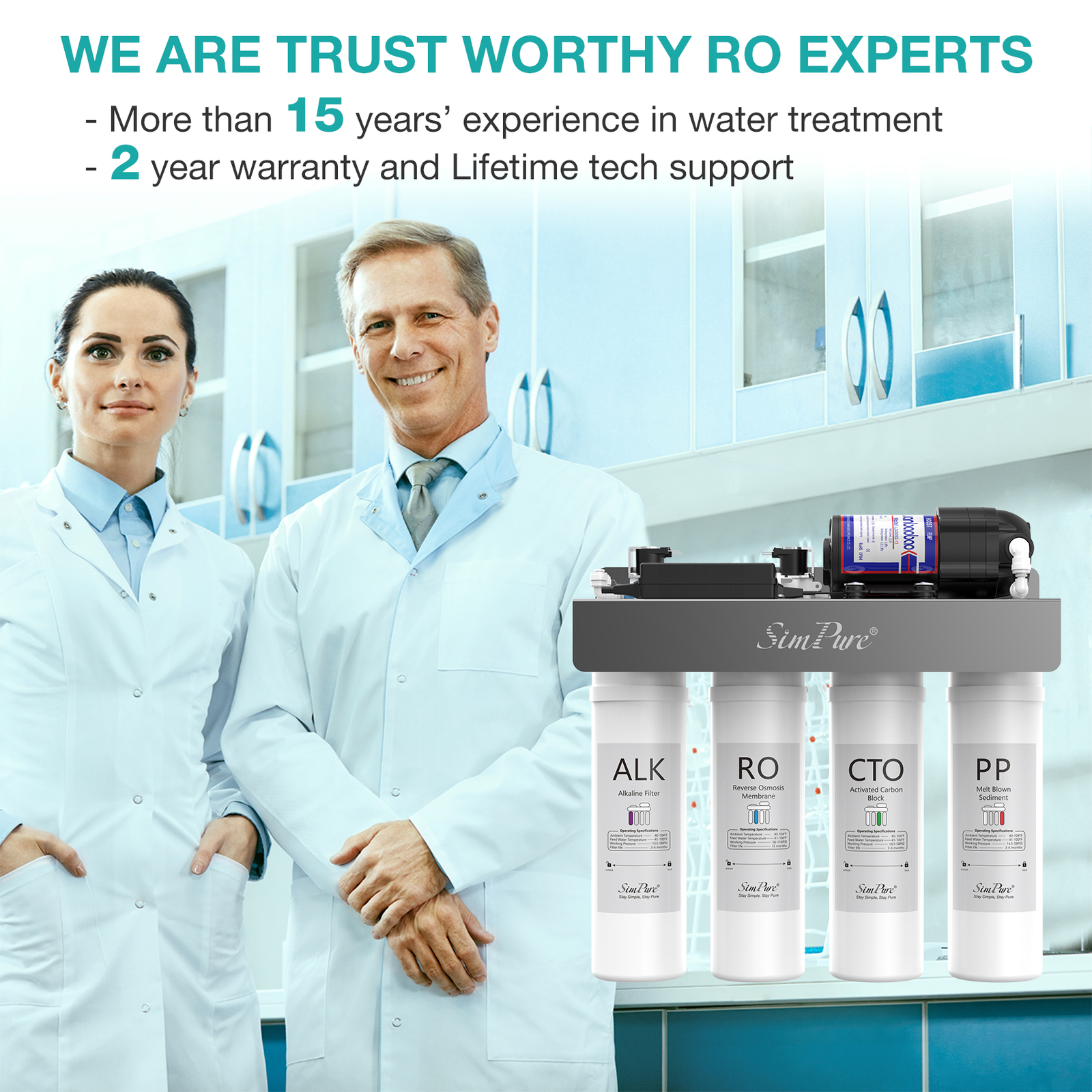 SimPure WP2-400GPD UV Alkaline Mineral pH+ Reverse Osmosis Water Filter System