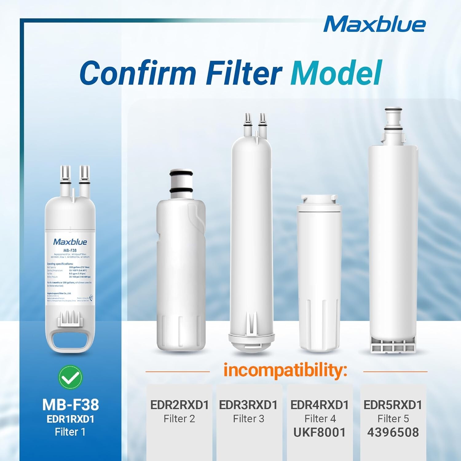 Maxblue MB-F38 Refrigerator Water Filter, Fits Kenmore® 46-9081, 46-9930, 1 Pack