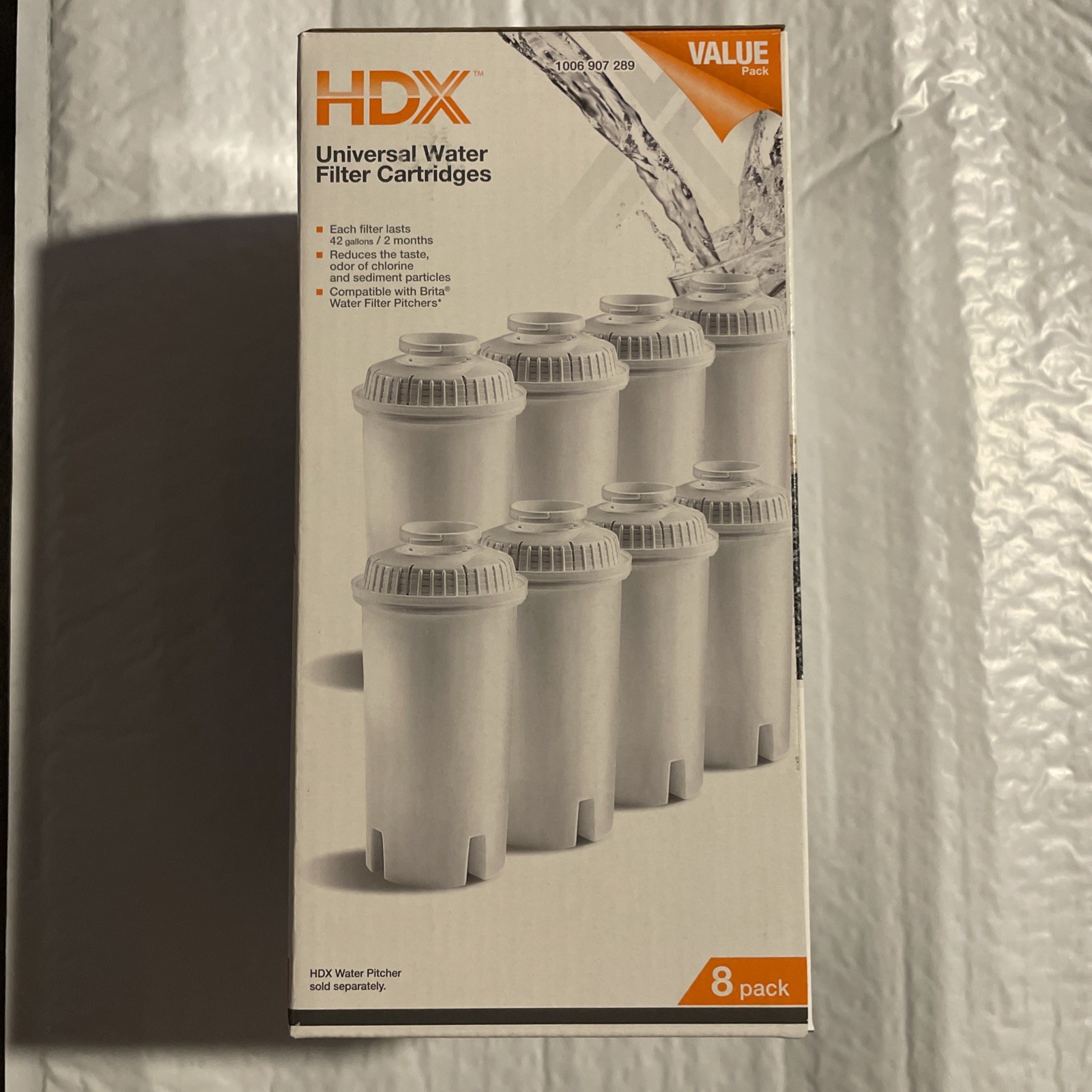 HDX F003 8-Pack Universal Water Filter Cartridges (Compatible W/ Brita Pitchers)