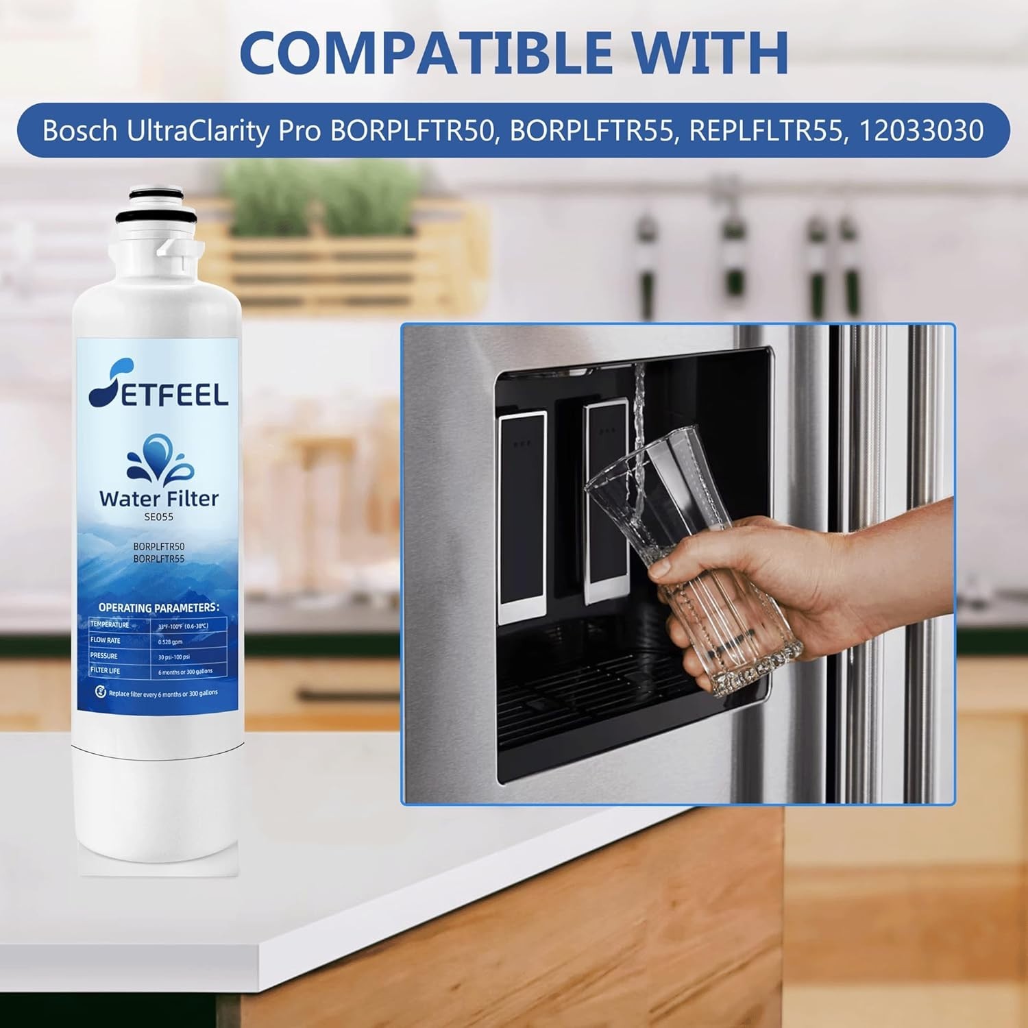Pack of 3 Setfeel Ultra-Clarity Pro Refrigerator Water Filter for Bosch SE055