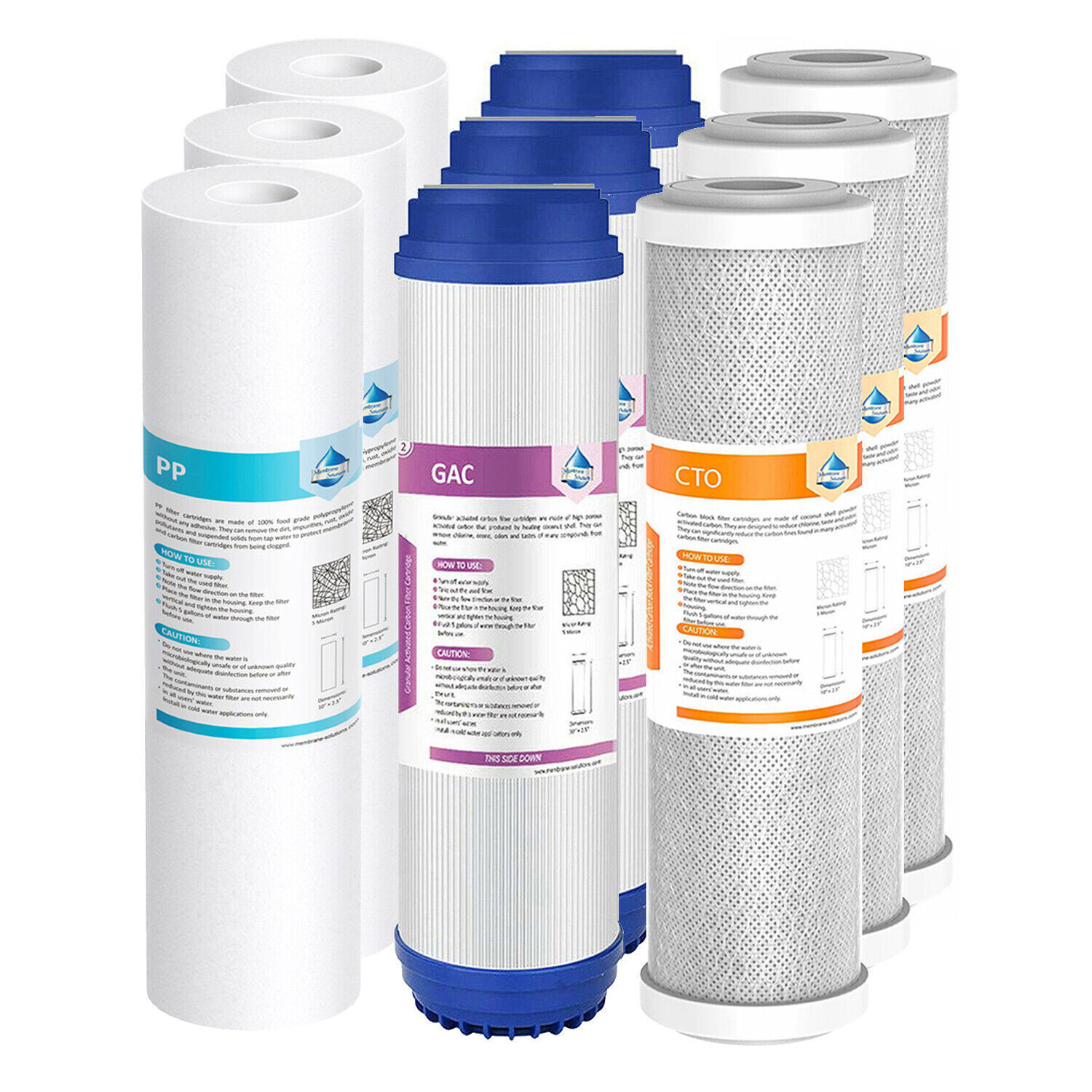 Sediment GAC CTO Carbon Water Filter Cartridges Set for Reverse Osmosis 3-Stage