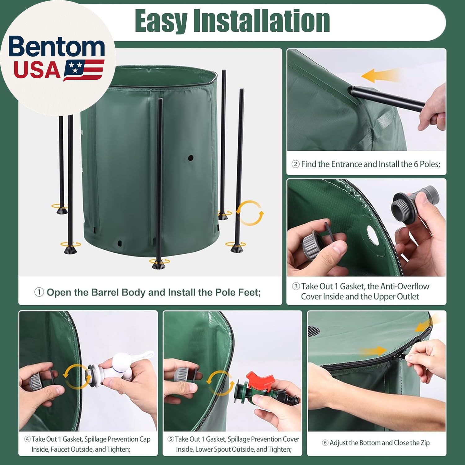 100 Gallon Collapsible Rain Barrel, Portable Rain Barrels to Collect Rainwater f