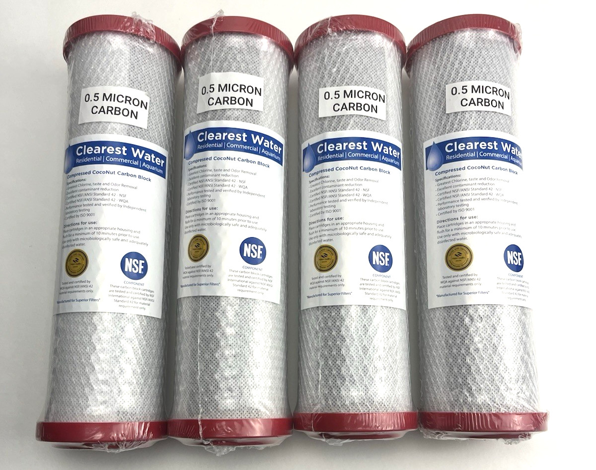 4-pk Clearest Water 0.5 Micron Compressed Coconut Carbon Block Water Filter