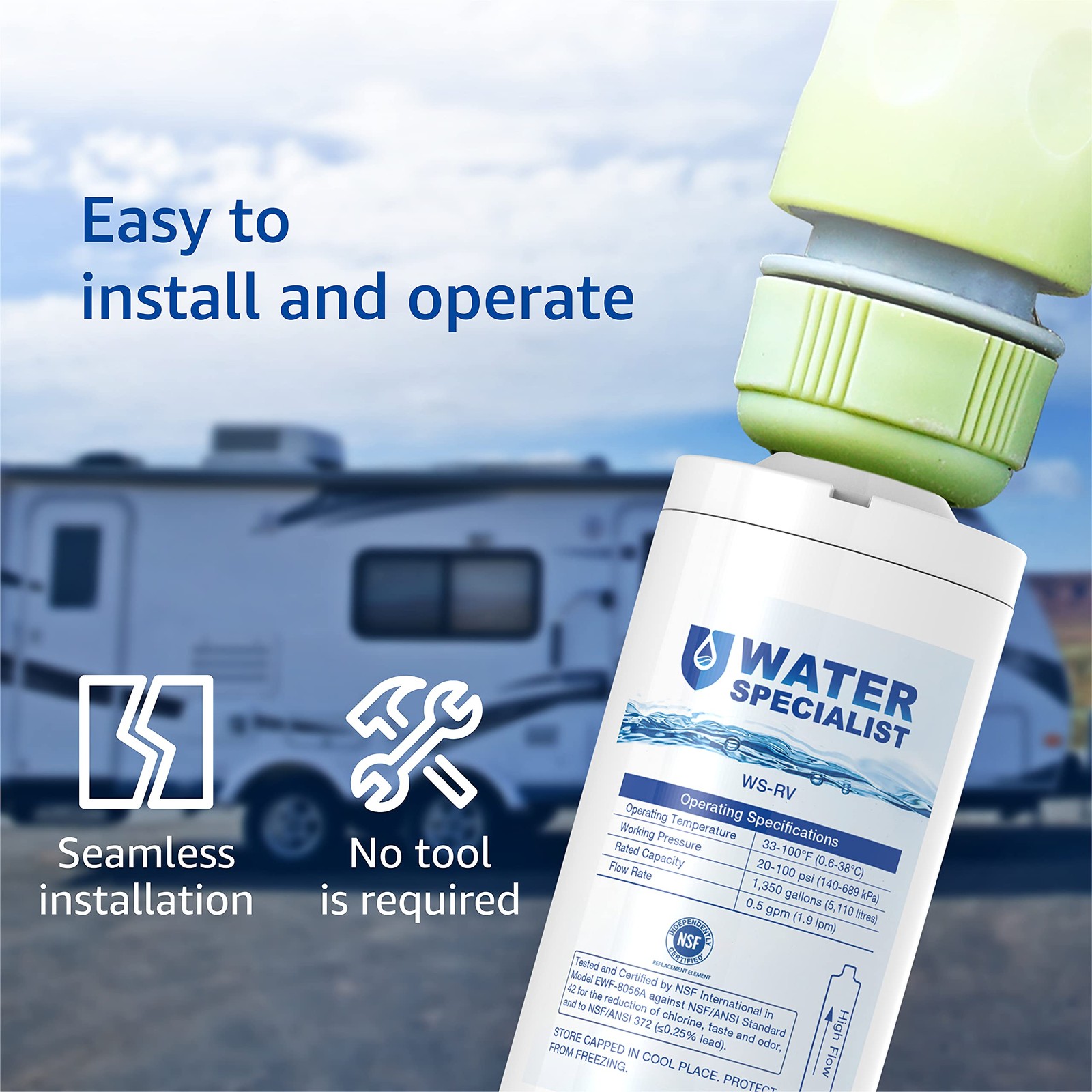 Waterspecialist RV Inline Water Filter, NSF 1 Count (Pack of 1), White