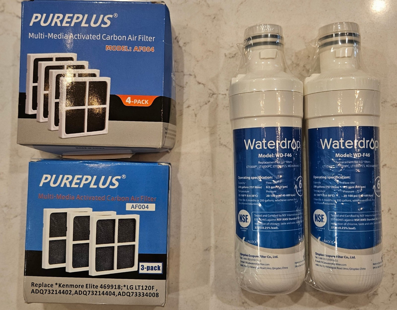 Waterdrop WD-F46 Replacement Refrigerator Water Filter + AF-004 Air Filters