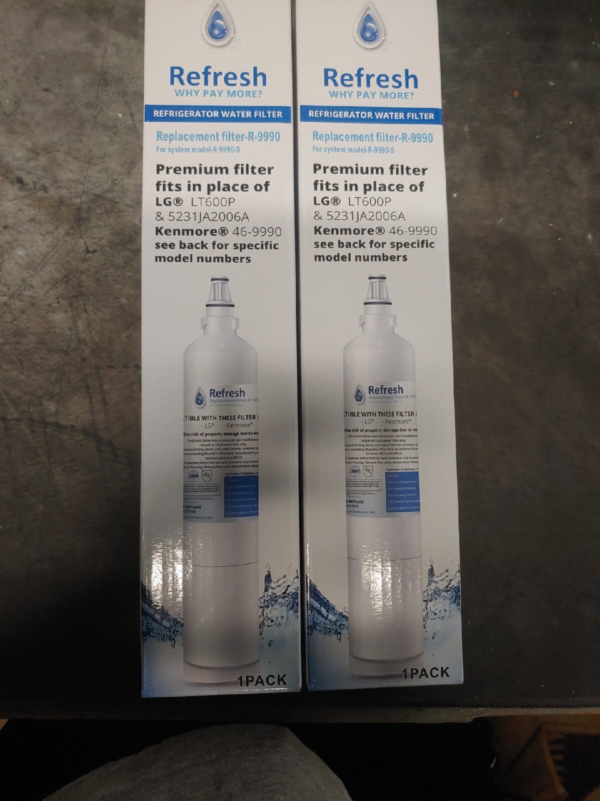 Lot 2 Refresh R-9990 Refrigerator Water Filters Fits LG LT600P Kenmore 46-9990 S