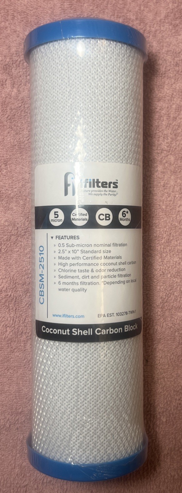 Coconut Shell CTO, Cyst Carbon Block Drinking Water Filter, 2.5 x 10, 0.5 Micron