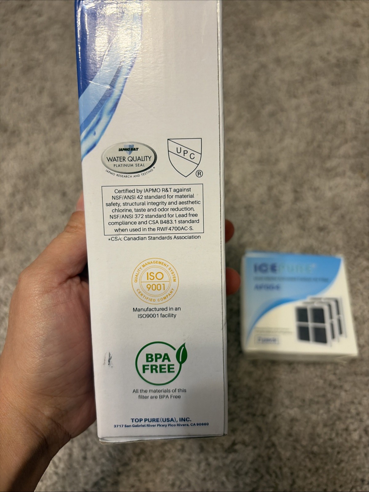 2x ICEPURE Refrigerator Water Filter RWF4700AC & 3 Pack AF004 Air Filter Kit