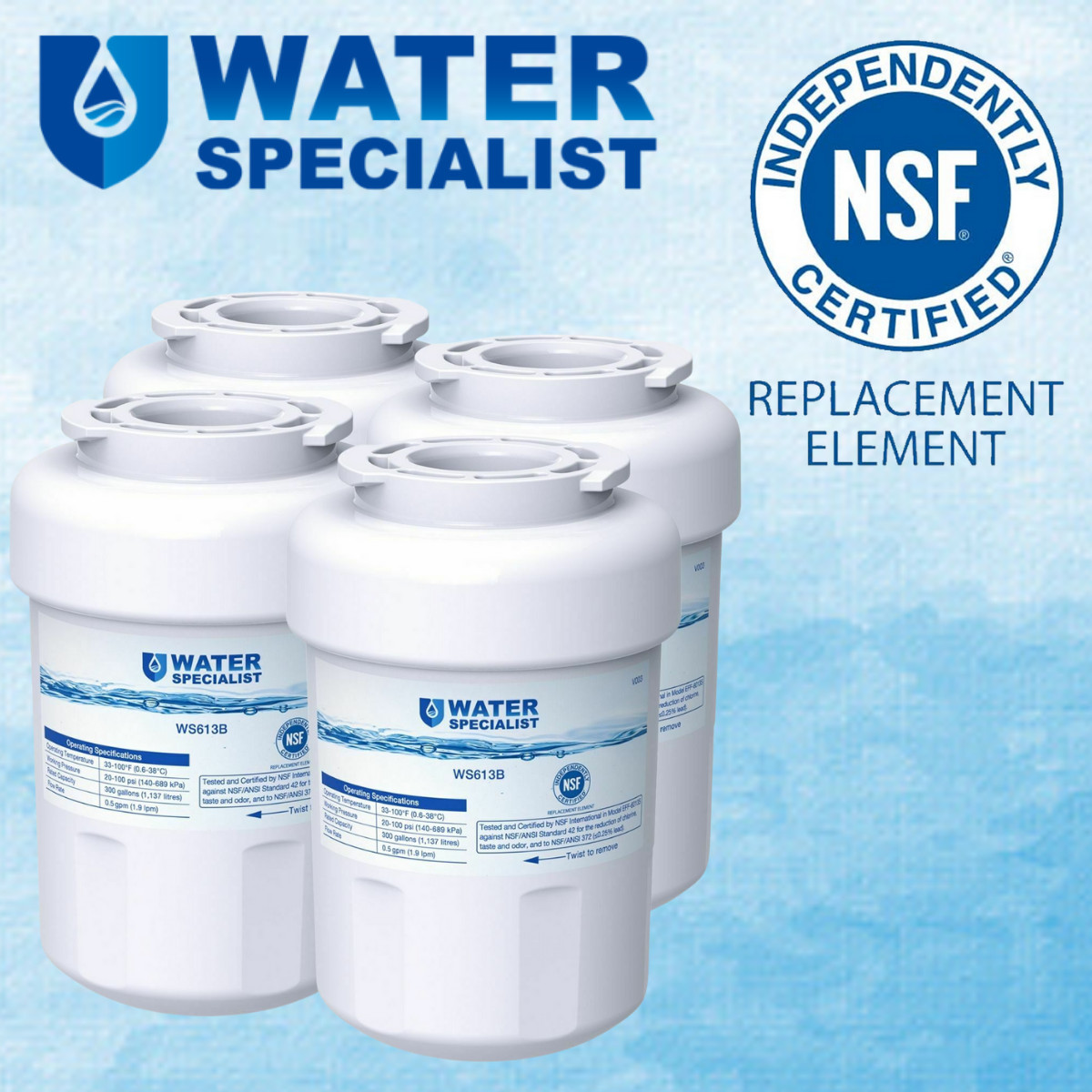 Waterspecialist MWF Refrigerator Water Filter, Replacement for GE®MWF(4)