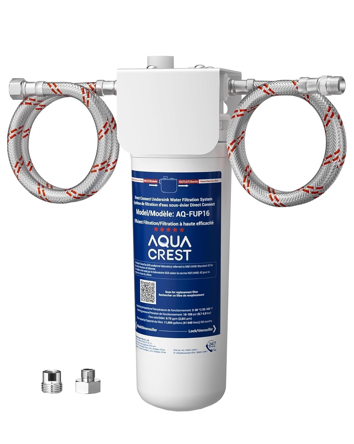 AQUA CREST UP16 Under Sink Water Filter System, Reduces up to 99.52% Chlorine