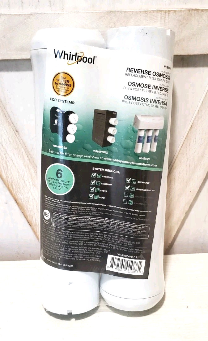 Whirlpool WHEERF, WHAROS5 WHER25, WHAPSRO Under Sink 6-Months Replacement Filter
