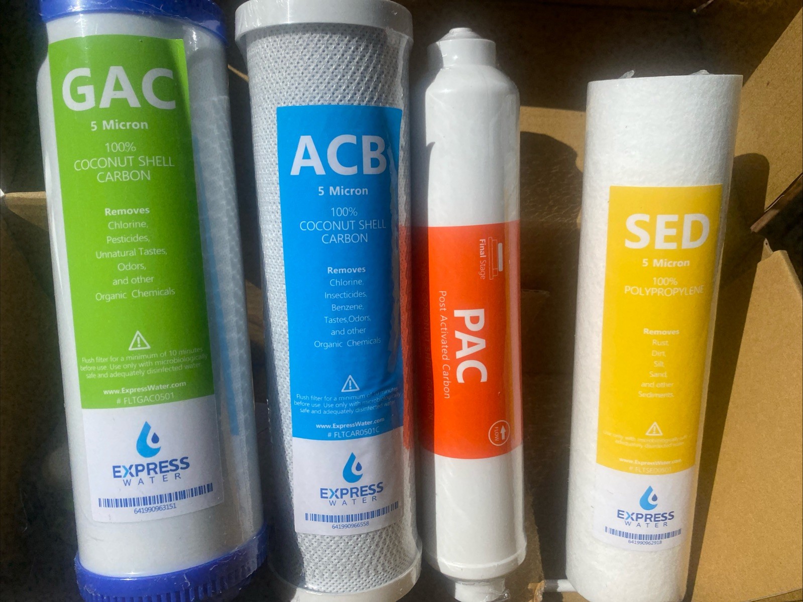Express Water System filters set 4 GAC SED ACB PAC Coconut Shell Carbon V41