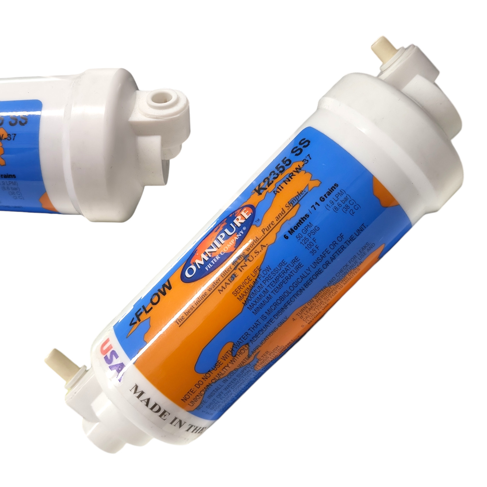 Omnipure K2355-SS Inline DI Resin 6×2 DI Mixbed Filter Elbow 1/4″ Quick Connect
