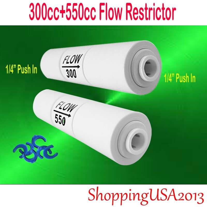 2Pcs 300+550CC 1/4-1/4 Quick Connect Push In Flow Restrictor Water Filter System
