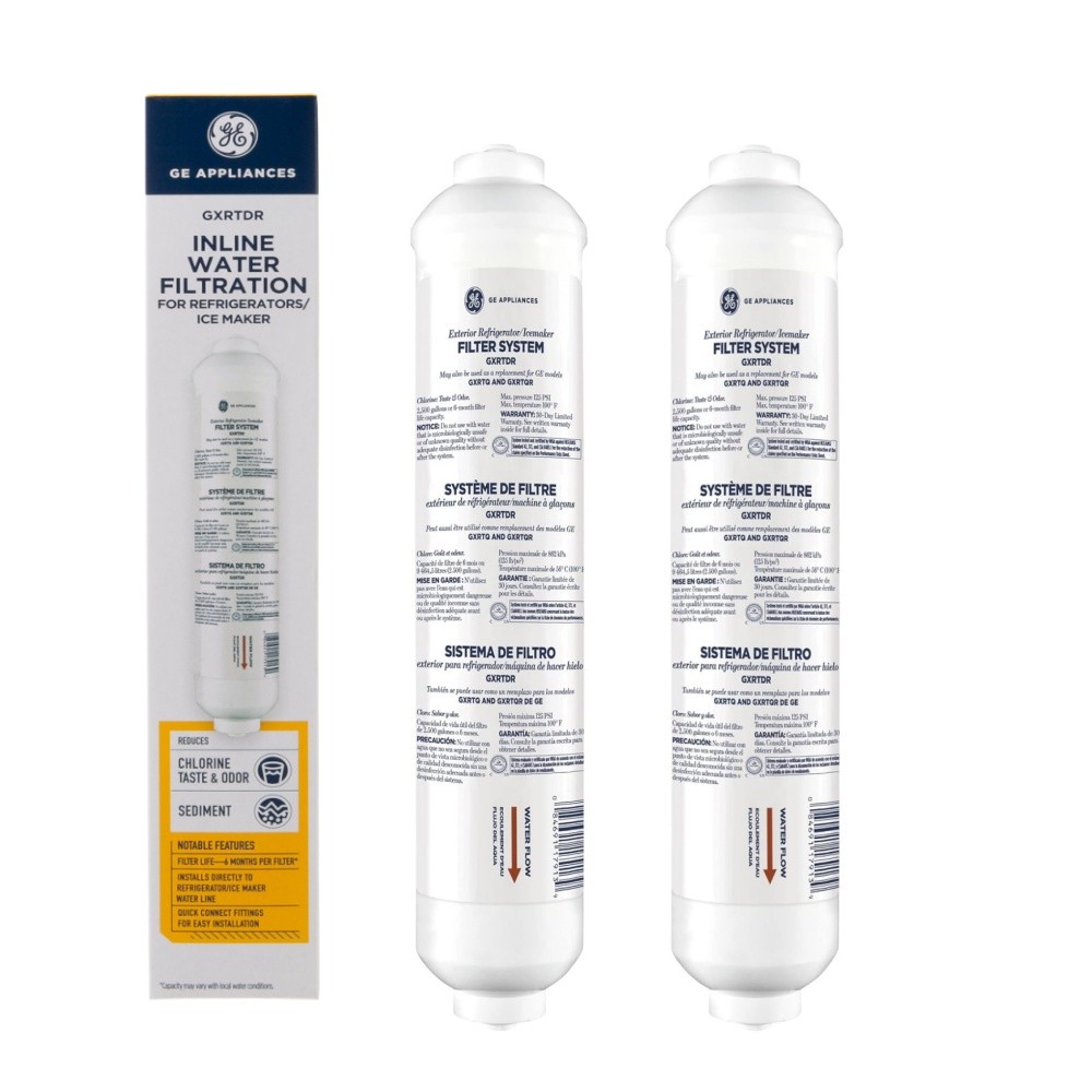 2x GE Universal In-line Water Filtration System for Refrigerator Icemaker GXRTDR