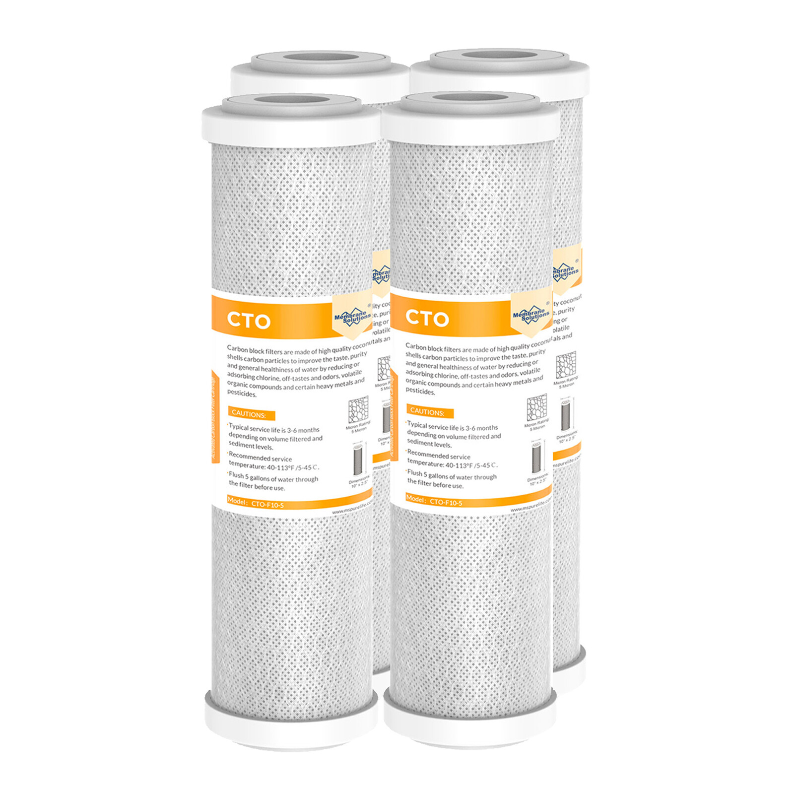 1-4 Pack 5 Micron 10″x2.5″ CTO Carbon Block Water Filter Cartridges Replacement