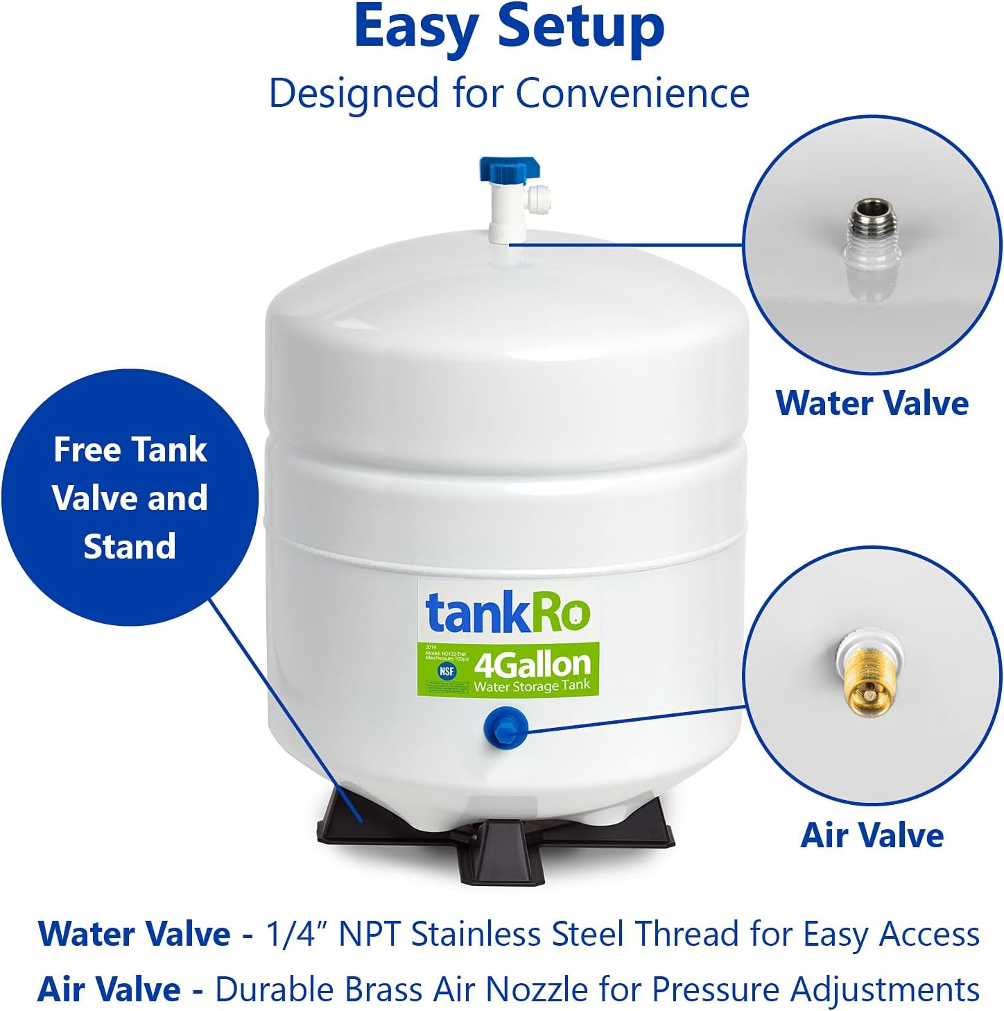 Tankro RO132-TNK RO Water Filtration System Expansion Tank 4 Gallon Capacity – N