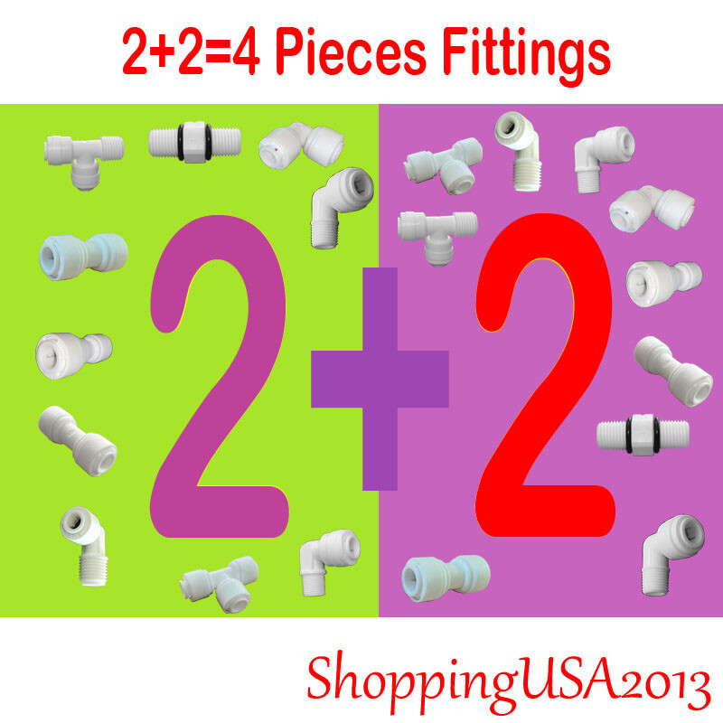 2+2=4Pcs Fitting Connector 1/4 3/8 BSP Quick Connect Thread Push In Fit RO