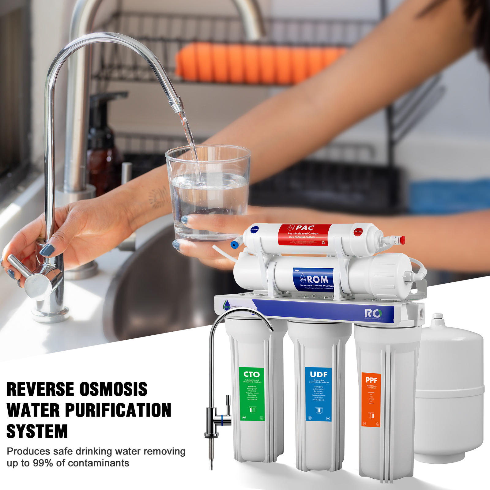 5 Stage Reverse Osmosis Water Filtration System 75 GPD 300L Filters Purifier USA