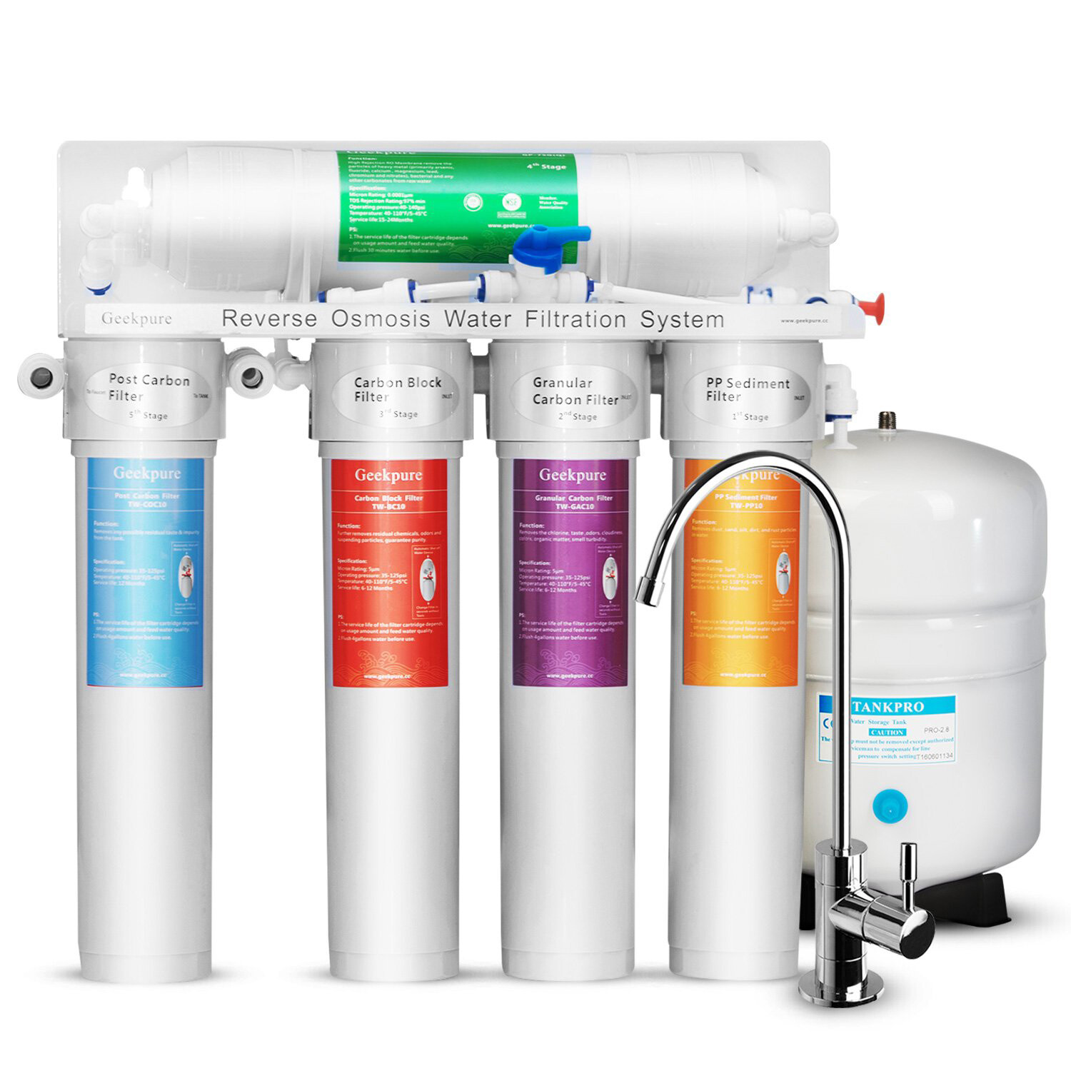 5 Stage Reverse Osmosis RO Water System with Quick Twist Change Filter 75 GPD