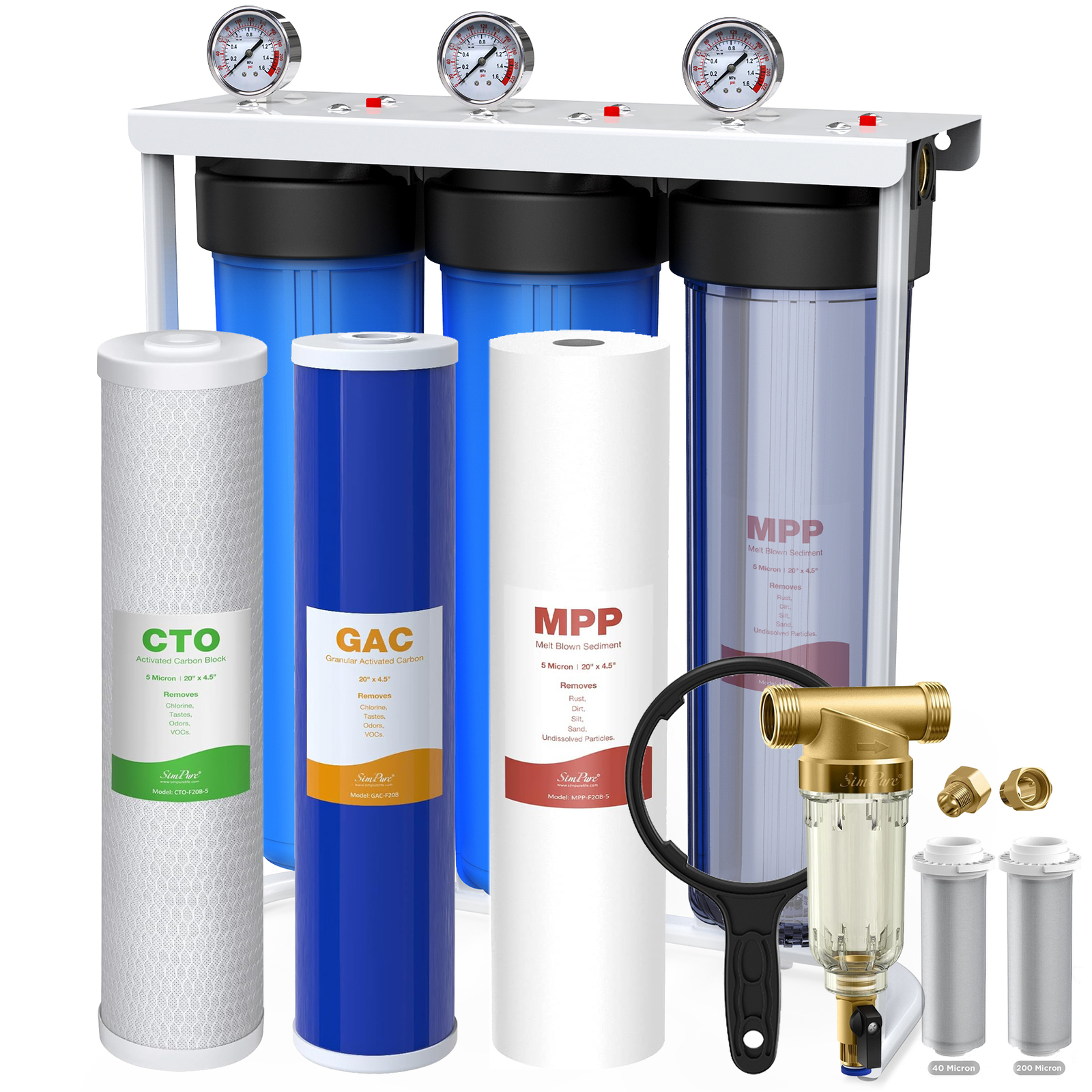 4-Stage 20×4.5″ Big Blue Spin Down Sediment Whole House Water Filtration System