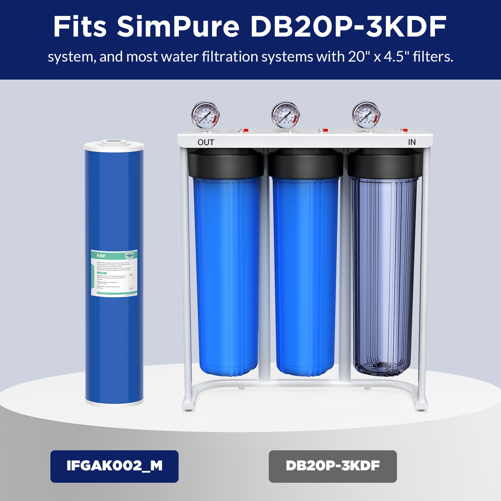 3 Stage 20″x4.5″ Whole House Sediment Carbon KDF Water Filter Heavy Metal Remove