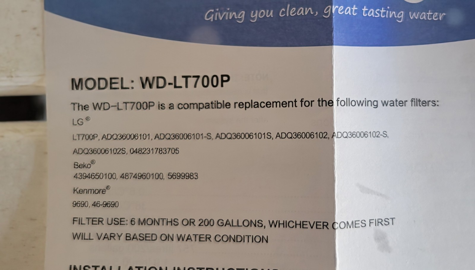 2 Waterdrop Refrigerator Water Filters Replacement LG Model WD-LT700P New