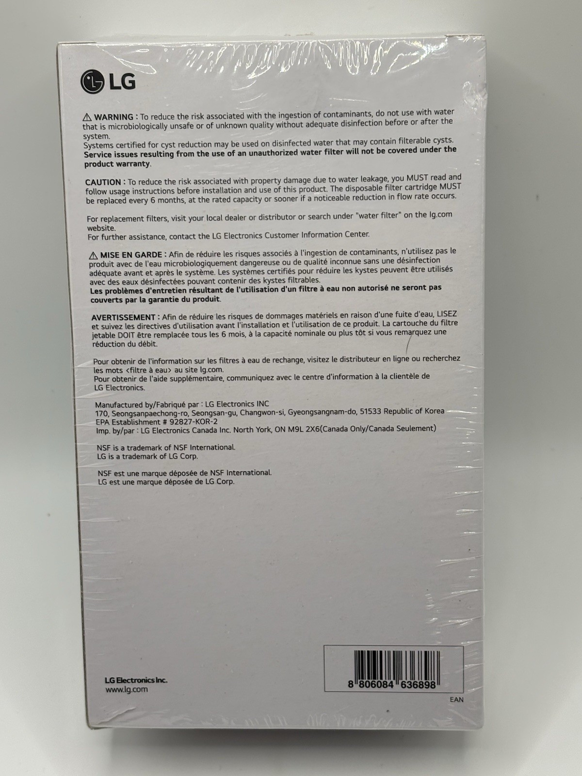 Genuine LG LT1000P2 Refrigerator Water Filter Replacement Cartridge 2-Pack