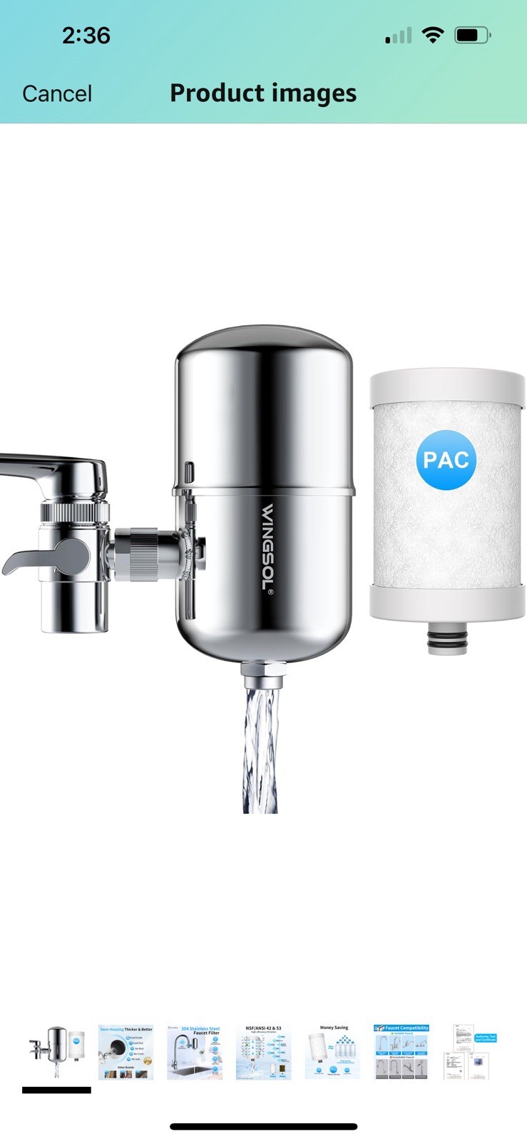 Stainless Steel Water Filter for Sink Faucet, NSF/ANSI 42&53, 360° Rotating