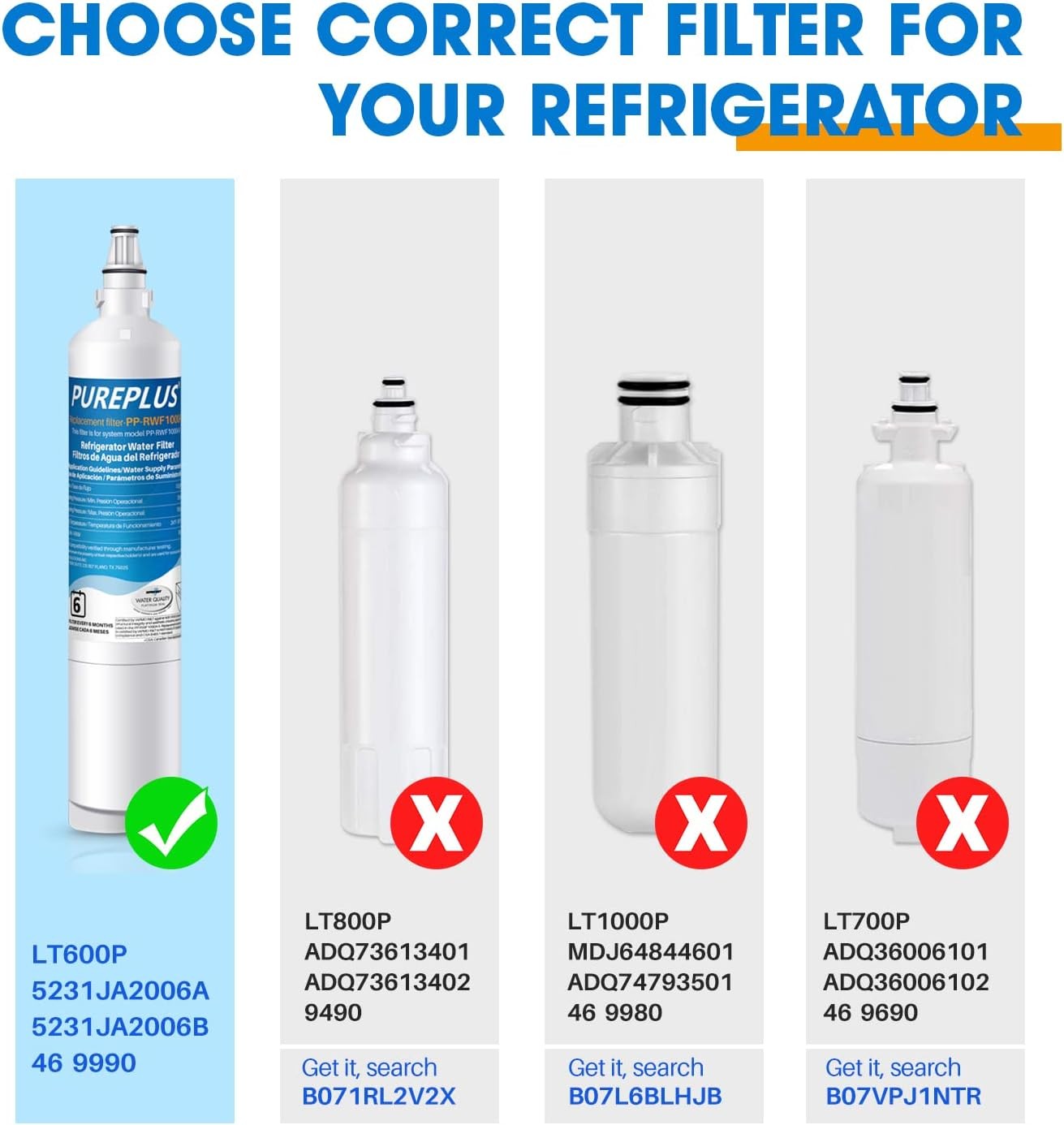 3Pcs Refrigerator Water Filter for LG LT600P Kenmore 469990, 5231JA2006A/JA2006B
