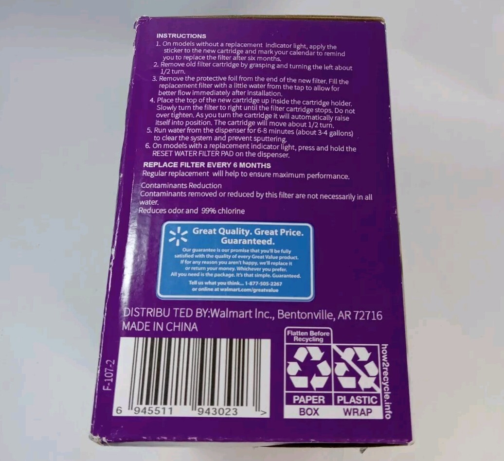 2 pk Great Value Refrigerator Replacement Filter F-107 for GE MWF & Kenmore New