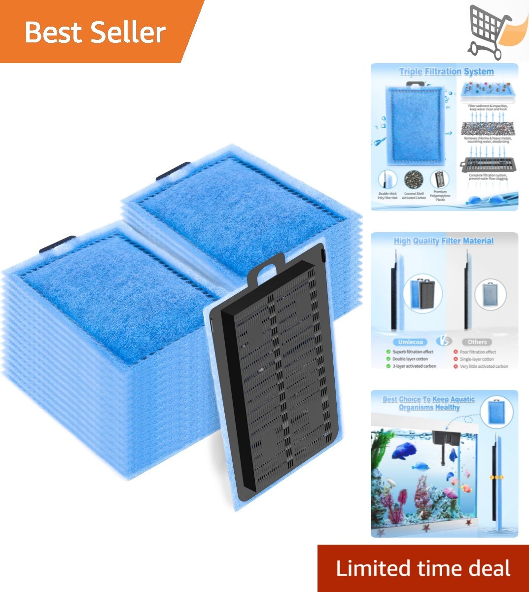 Aquarium Filter Cartridges Carbon Fiber Replacement for Emperor PRO Power Fil…