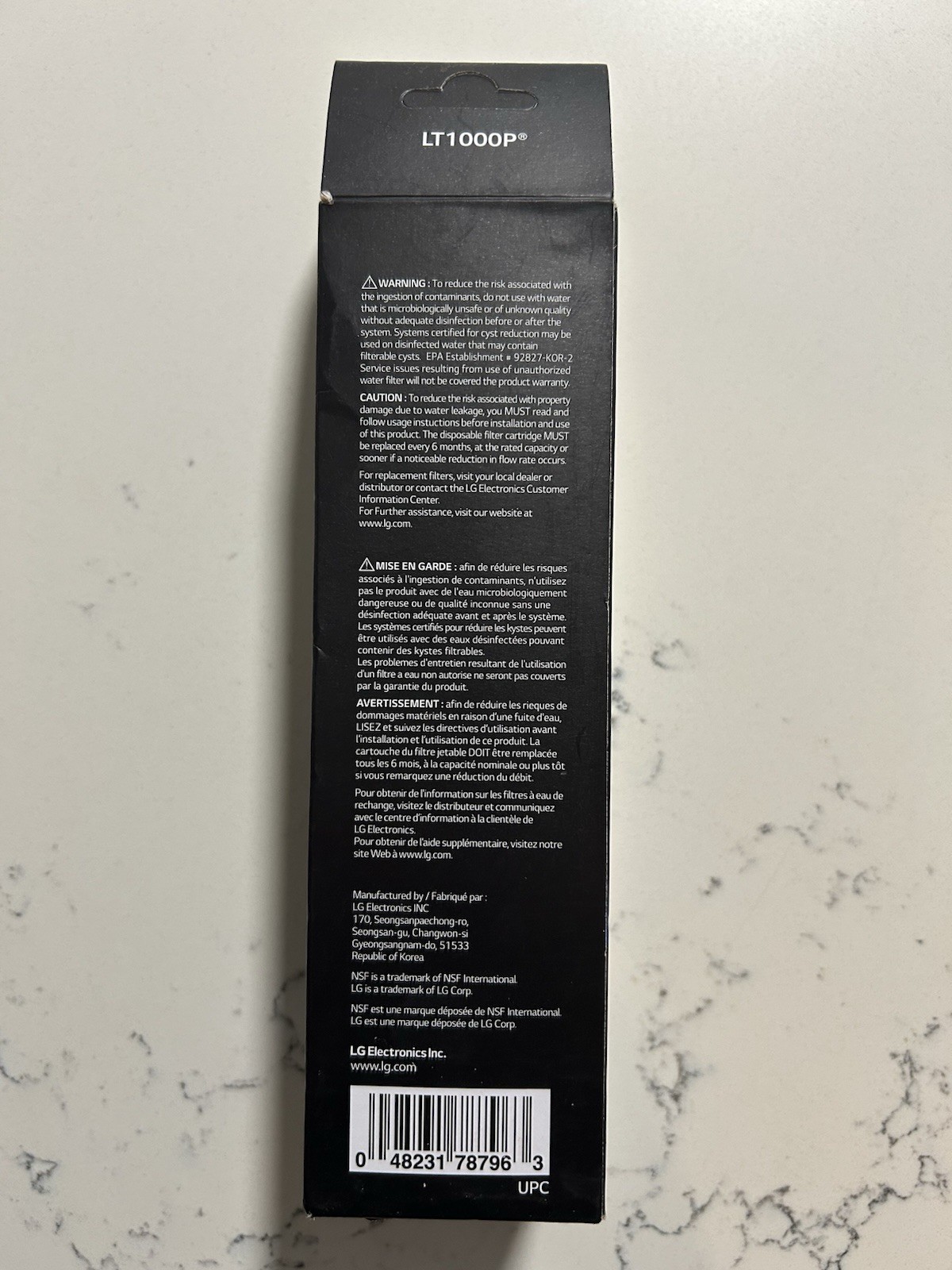 LG Water Filter Replacement Cartridge ADQ747935 LT1000P/PC/PCS