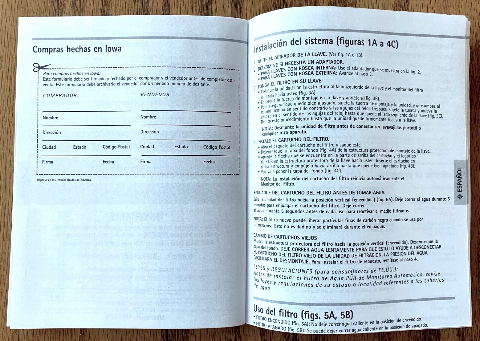 PUR Water Filtration System Use and Care Manual various models in 3 languages
