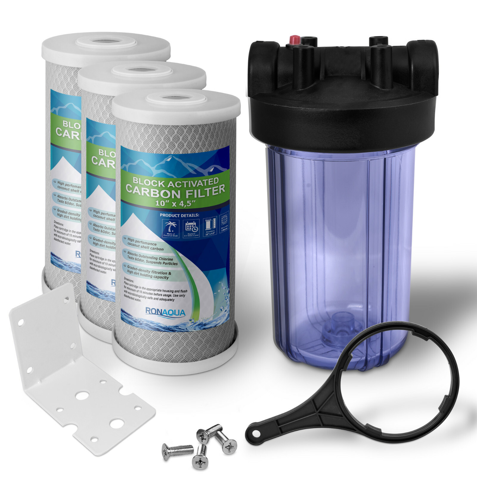 High Capacity Transparent Whole House Water Filter System & Block Carbon Filter