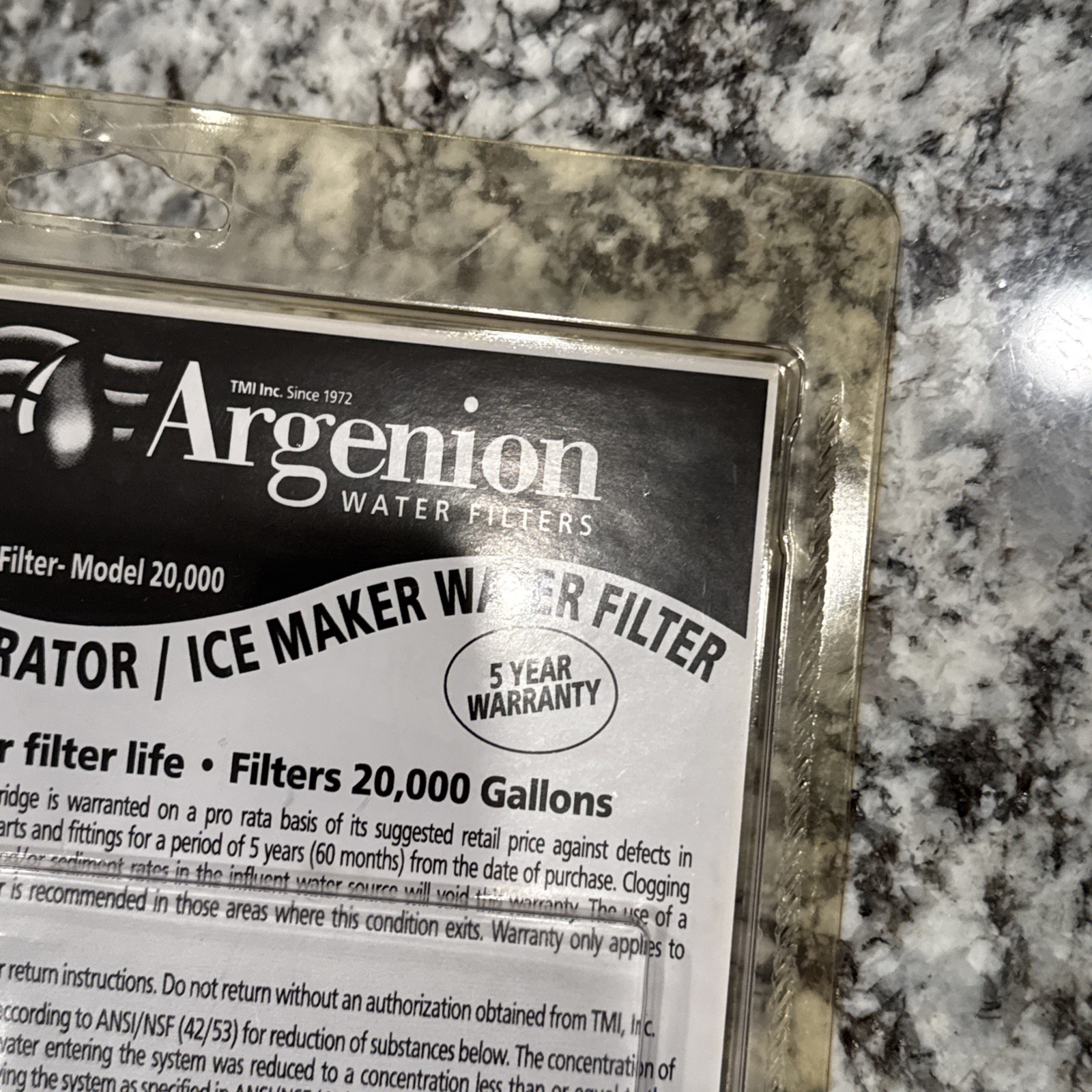 Argenion 20,000 Gal. Refrigerator In-line Water Filter 5 Yr. FACTORY SEALED NEW