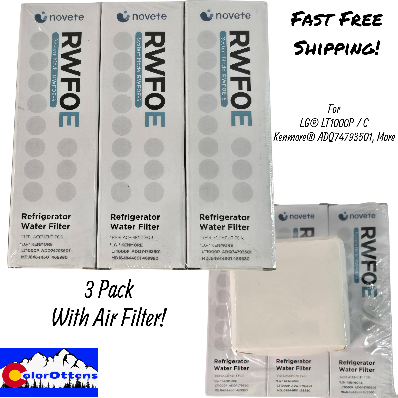 3 Pack Refrigerator Water Filter For LG Kenmore LT1000P ADQ74793501 +Air Filter
