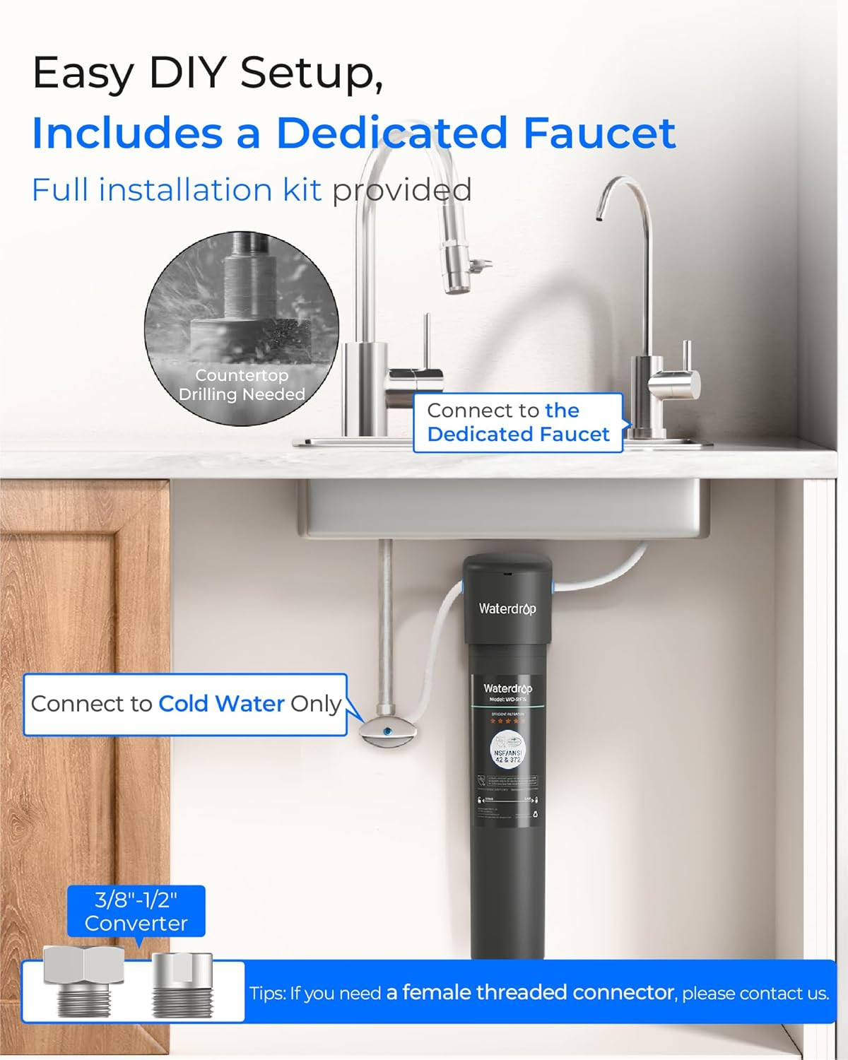 15UB under Sink Water Filter System, Reduces PFAS, PFOA/PFOS, Lead, Chlorine, Ba