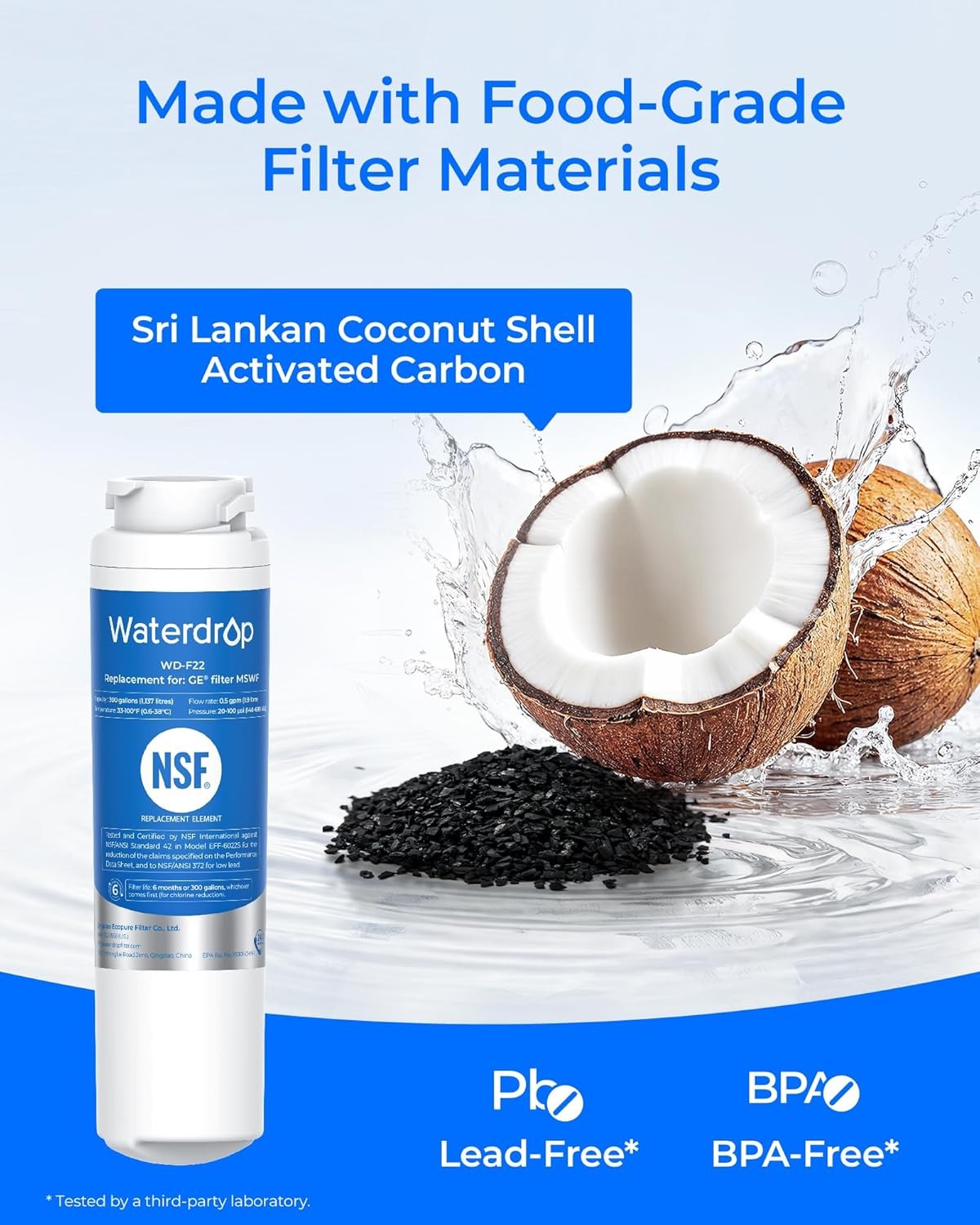 Waterdrop MSWF Refrigerator Water Filter,Replacement for GE® MSWF,3 Packs