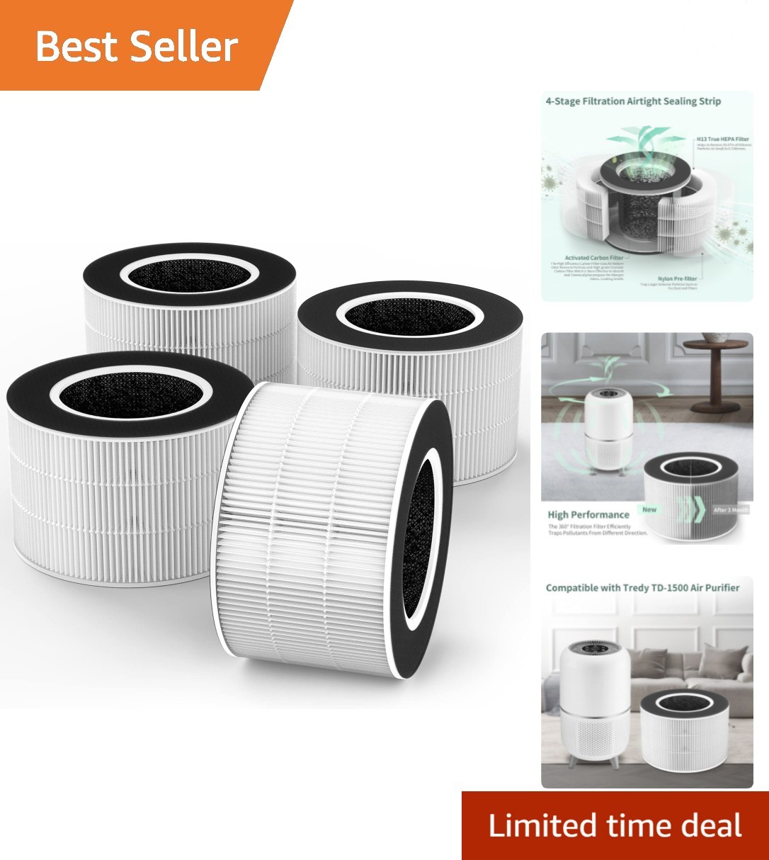 4 Packs TD-1500 Replacement Filter Compatible with Tredy TD-1500 TD-1500BM Pu…