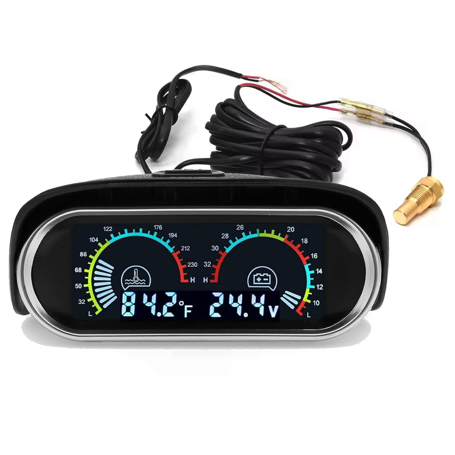 Digital 2-In-1 Water Temp & Voltage Gauge Set with 1/8 NPT Sensor for Car, Truck