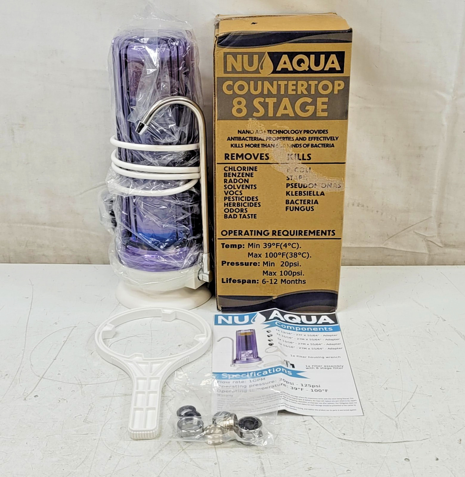 NU Aqua 8 Stage Alkaline Mineral Countertop Water Filter NEW