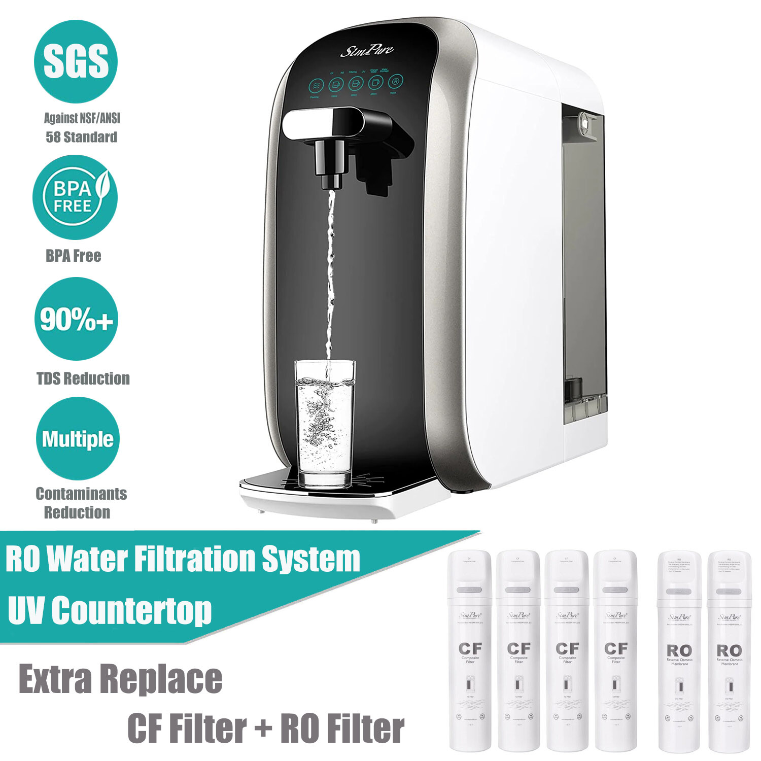 4-Stage UV Countertop Reverse Osmosis Water Filter System Filtration Dispenser