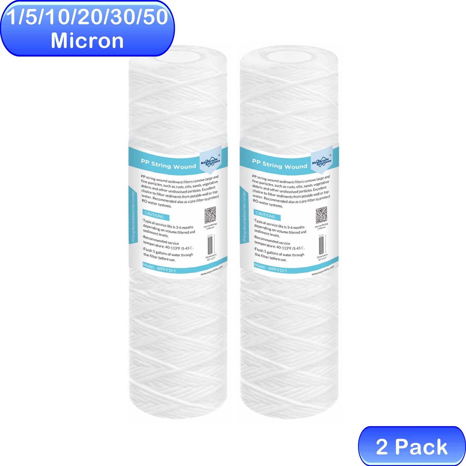 Universal 10″ x 2.5″ Whole House String Wound Sediment Water Filter Replacement